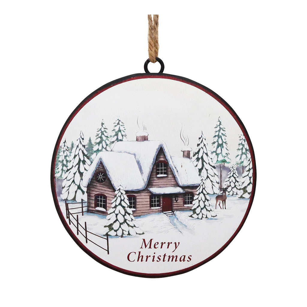 Woodland Winter Cabin Disc Ornament (Set of 12)