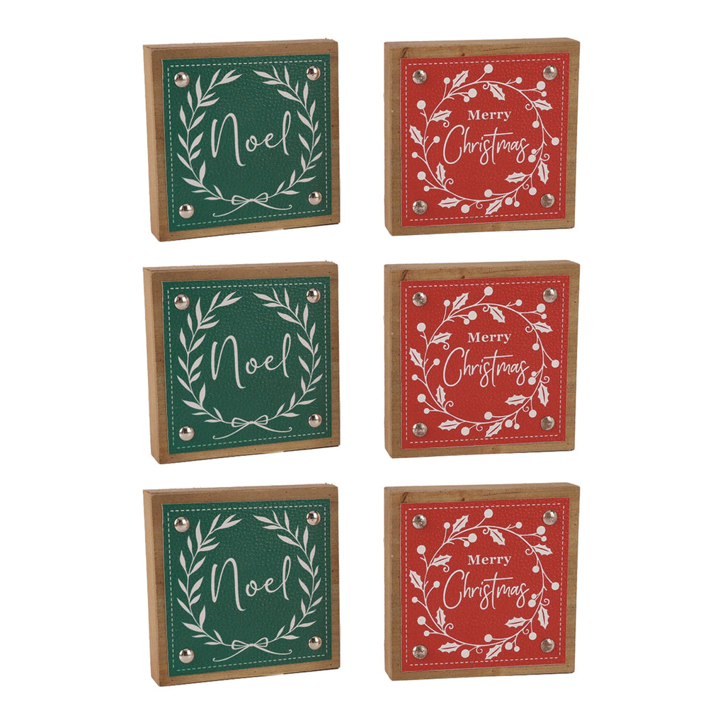 Holiday Sentiment Sign with Faux Leather Accent (Set of 6)