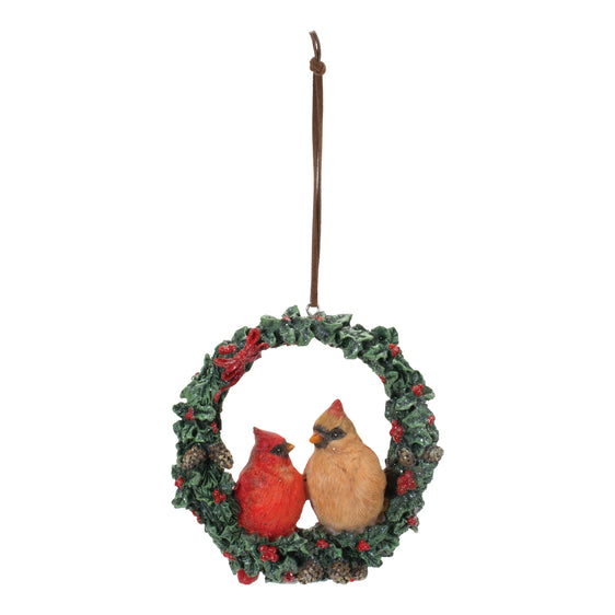 Cardinal Bird Couple Wreath Ornament, Set of 4