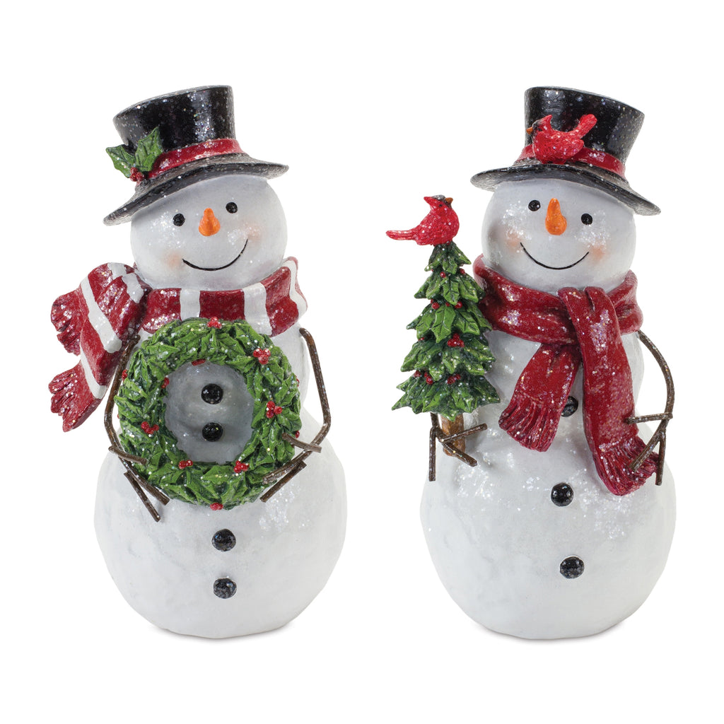 Snowman-Figurine-with-Holly-Accents-(Set-of-2)-Decor
