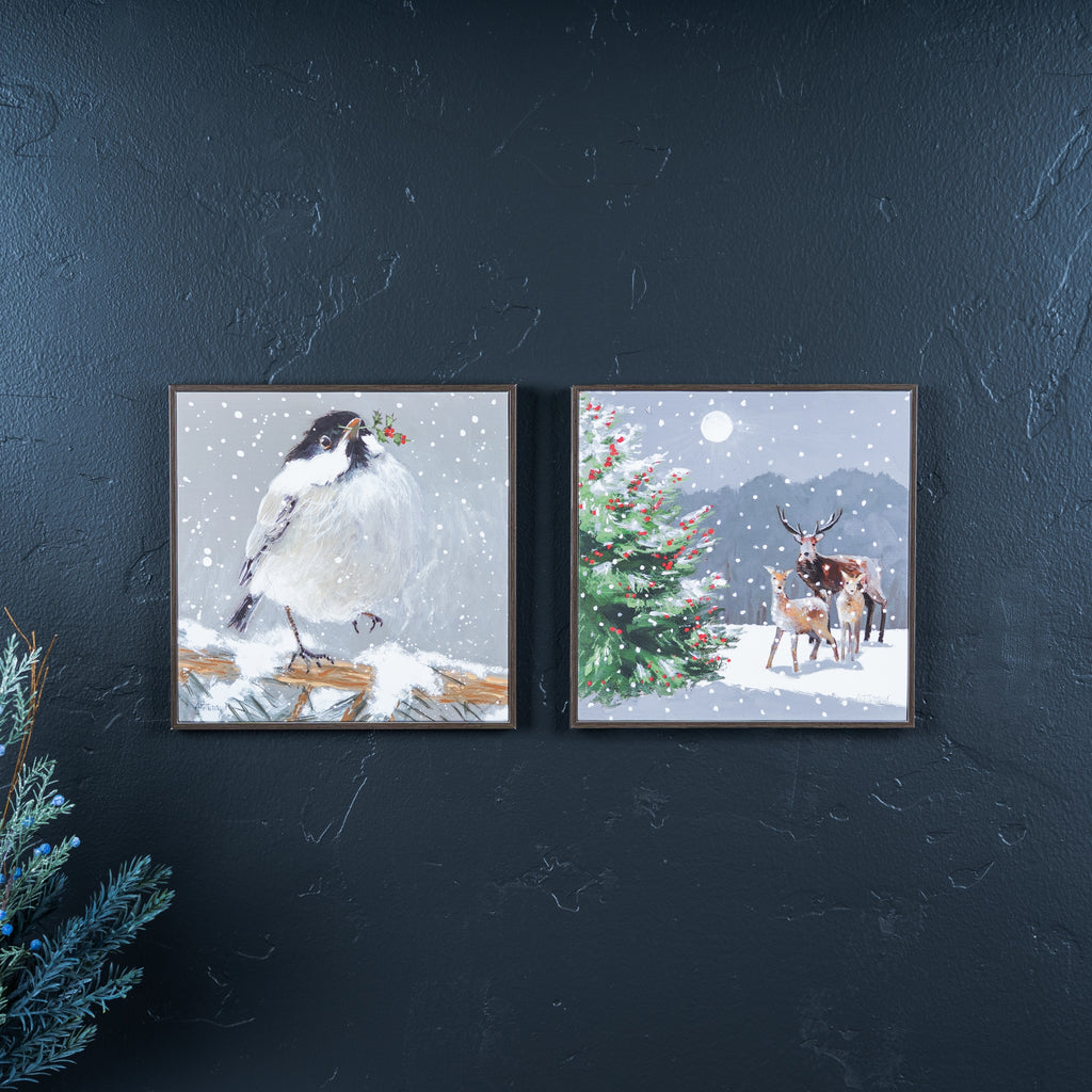 Framed Winter Deer Wall Art (Set of 2)
