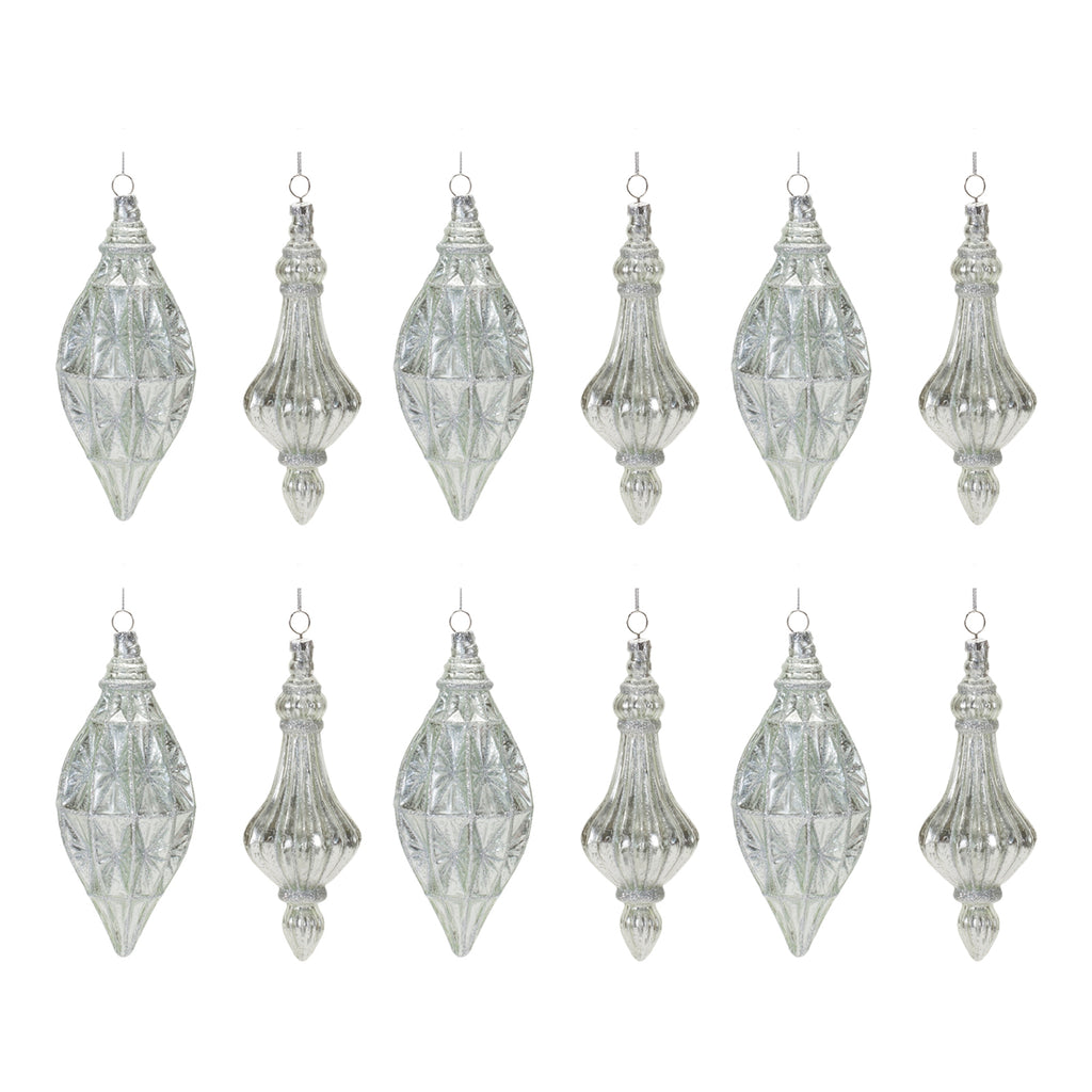 Glittered Glass Drop Ornament (Set of 12)