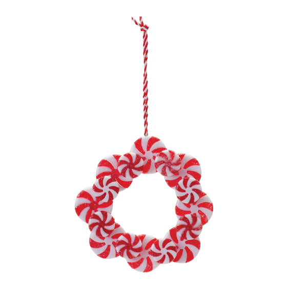 Peppermint Candle Wreath Ornament, Set of 24