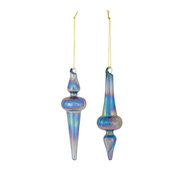 Iridescent Glass Finial Drop Ornament, Set of 12