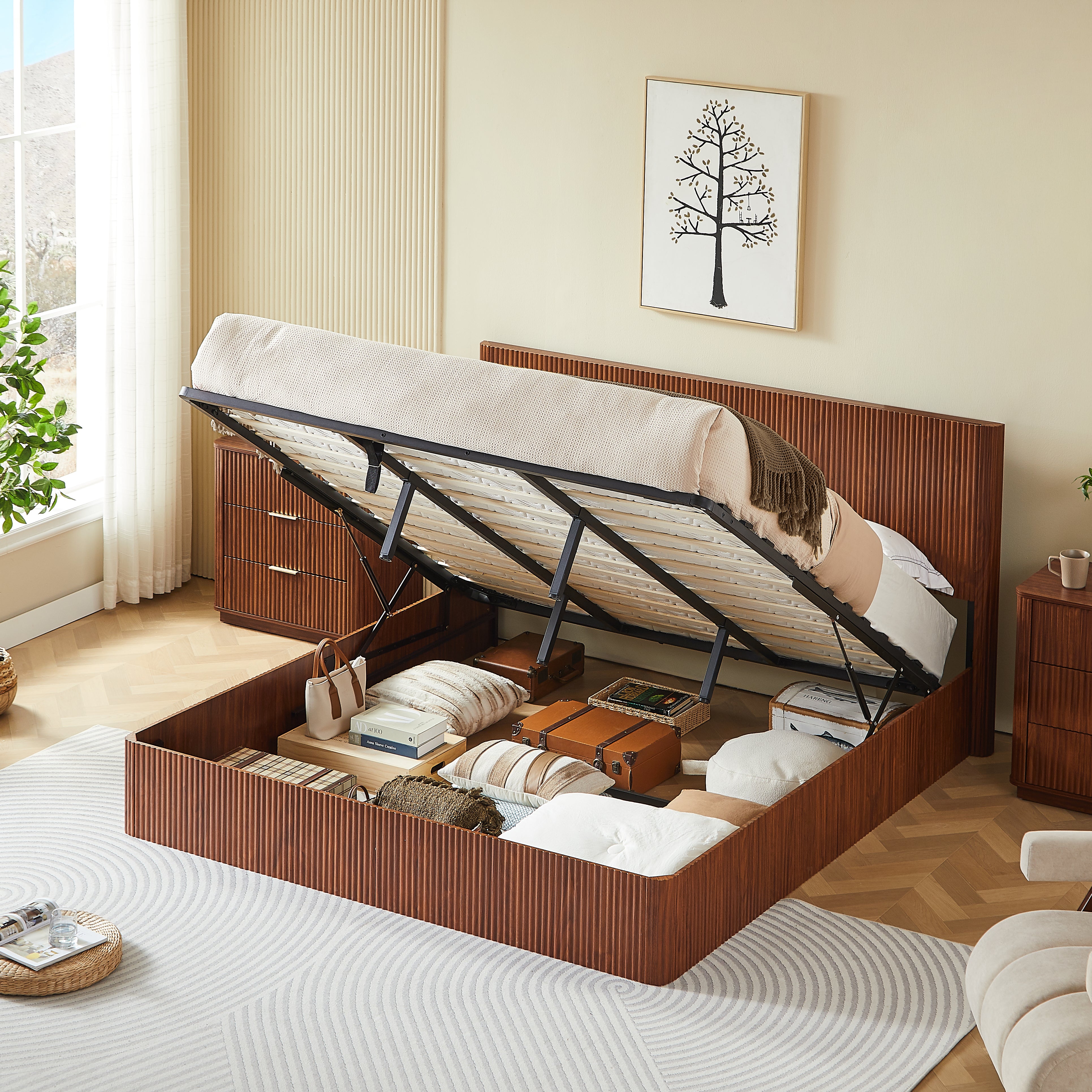 Fluted Lift Up Storage Bed