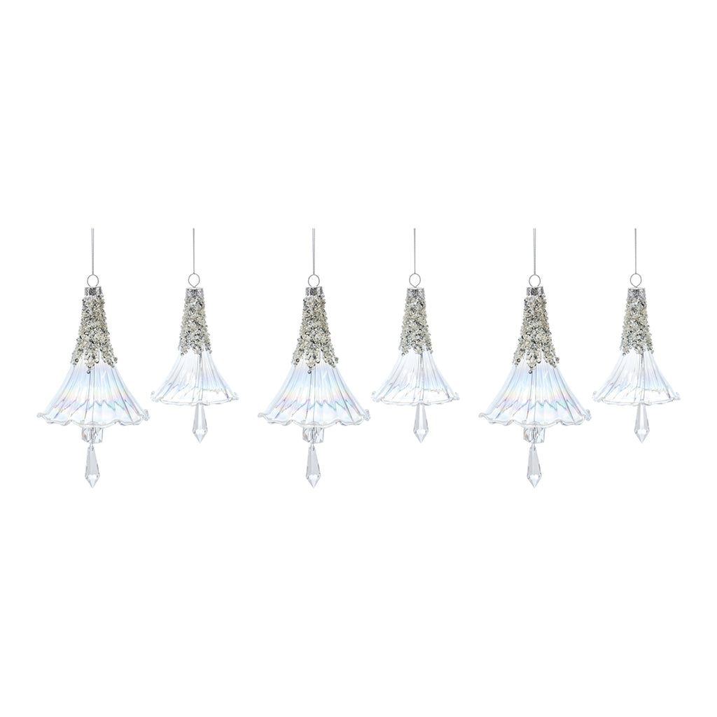 Beaded Irredescent Glass Bell Ornament (Set of 6)