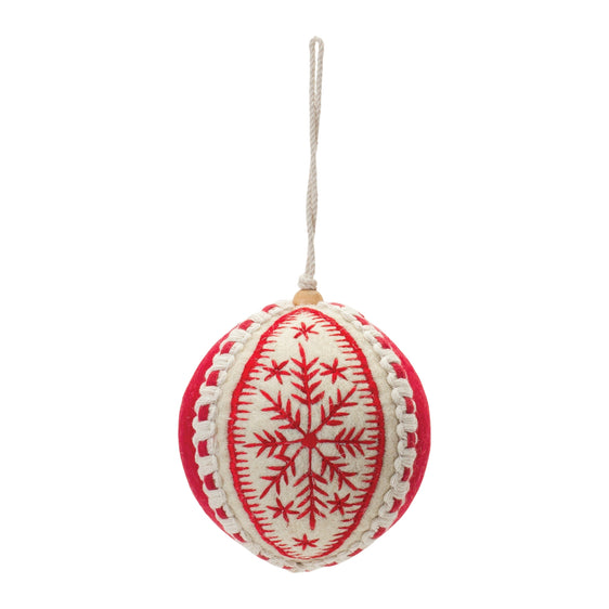 Embroidered Wool Ball Ornament, Set of 4
