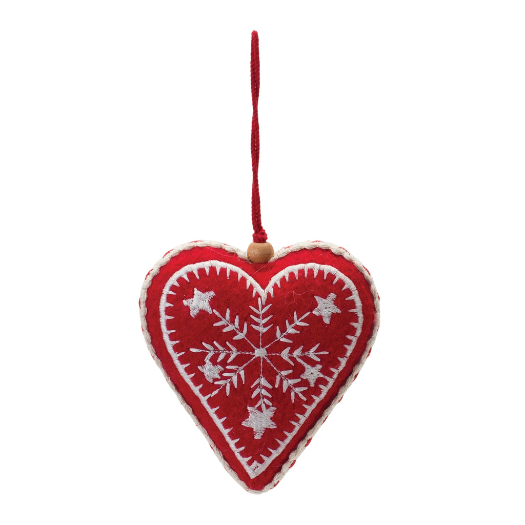 Embroidered Wool Heart Ornament (Set of 6)