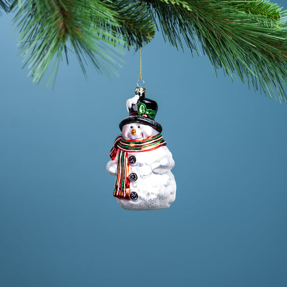 Glittered Glass Snowman Ornament, Set of 6