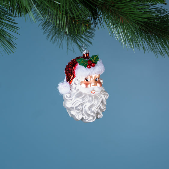 Glittered-Glass-Santa-Ornament,-Set-of-6-Ornaments