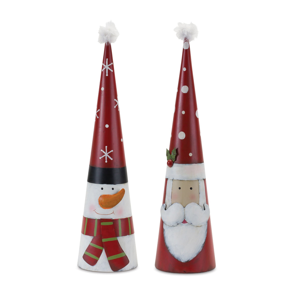 Metal-Santa-and-Snowman-Cone-(Set-of-2)-Decor