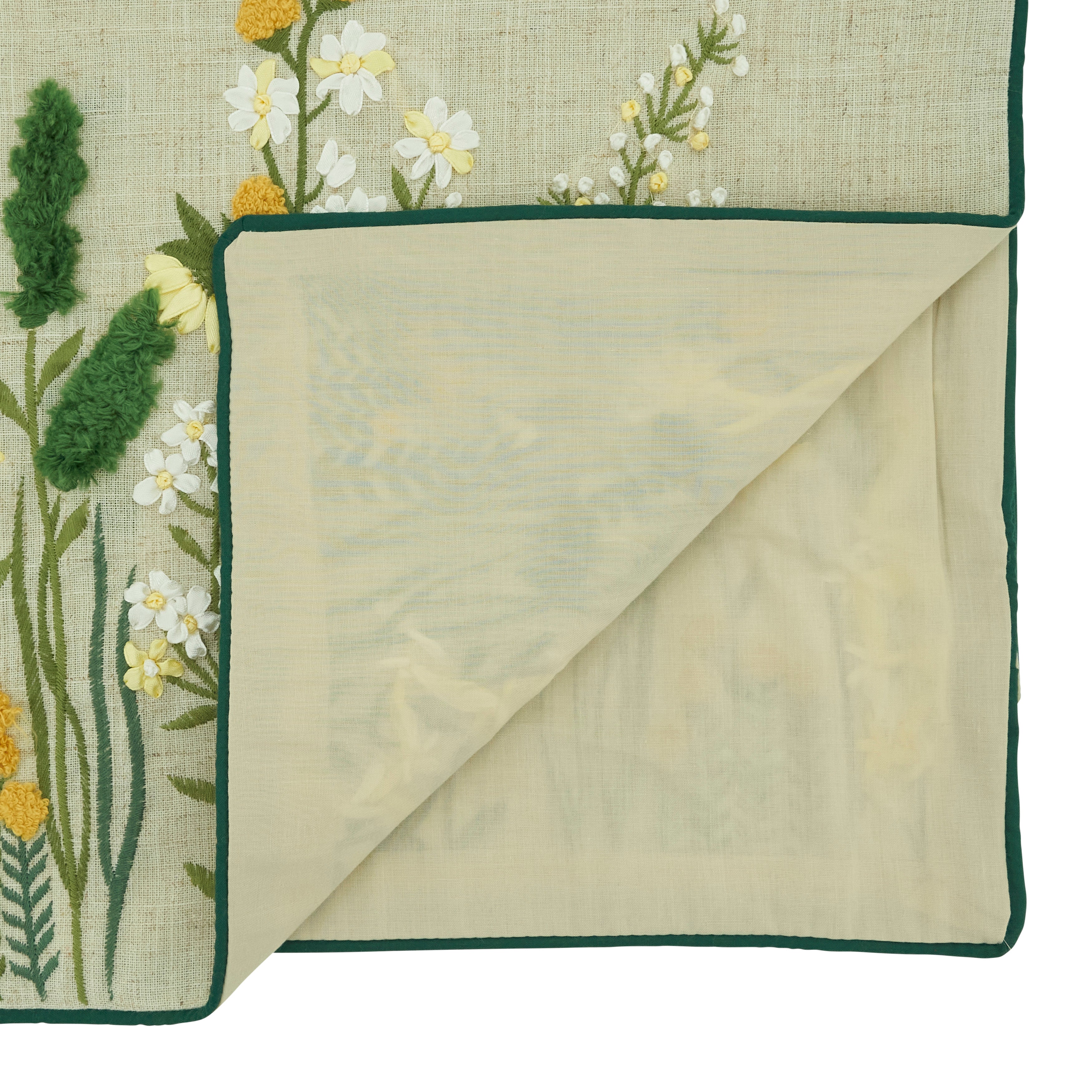 Embroidered Floral Linen Blend Table Runner