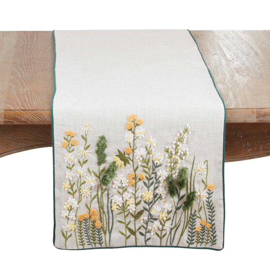 Embroidered Floral Linen Blend Table Runner