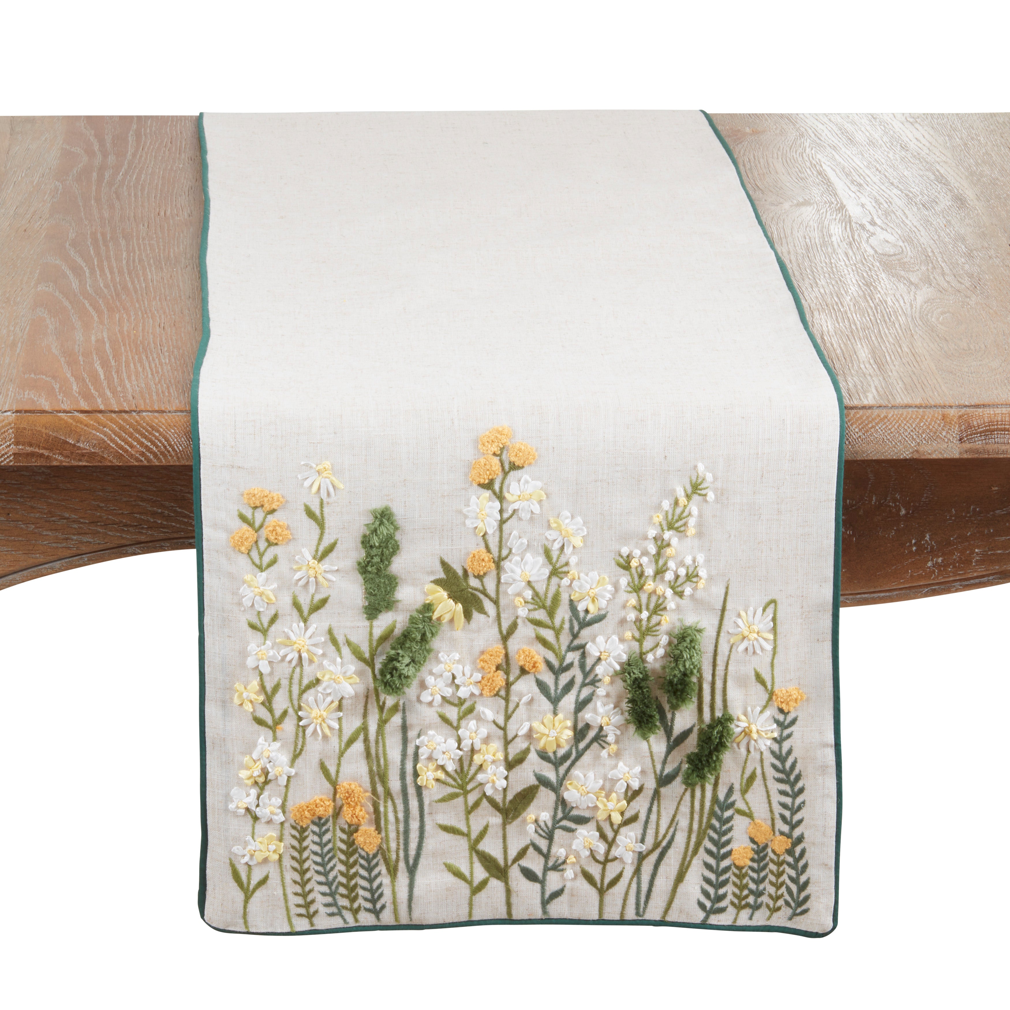 Embroidered Floral Linen Blend Table Runner