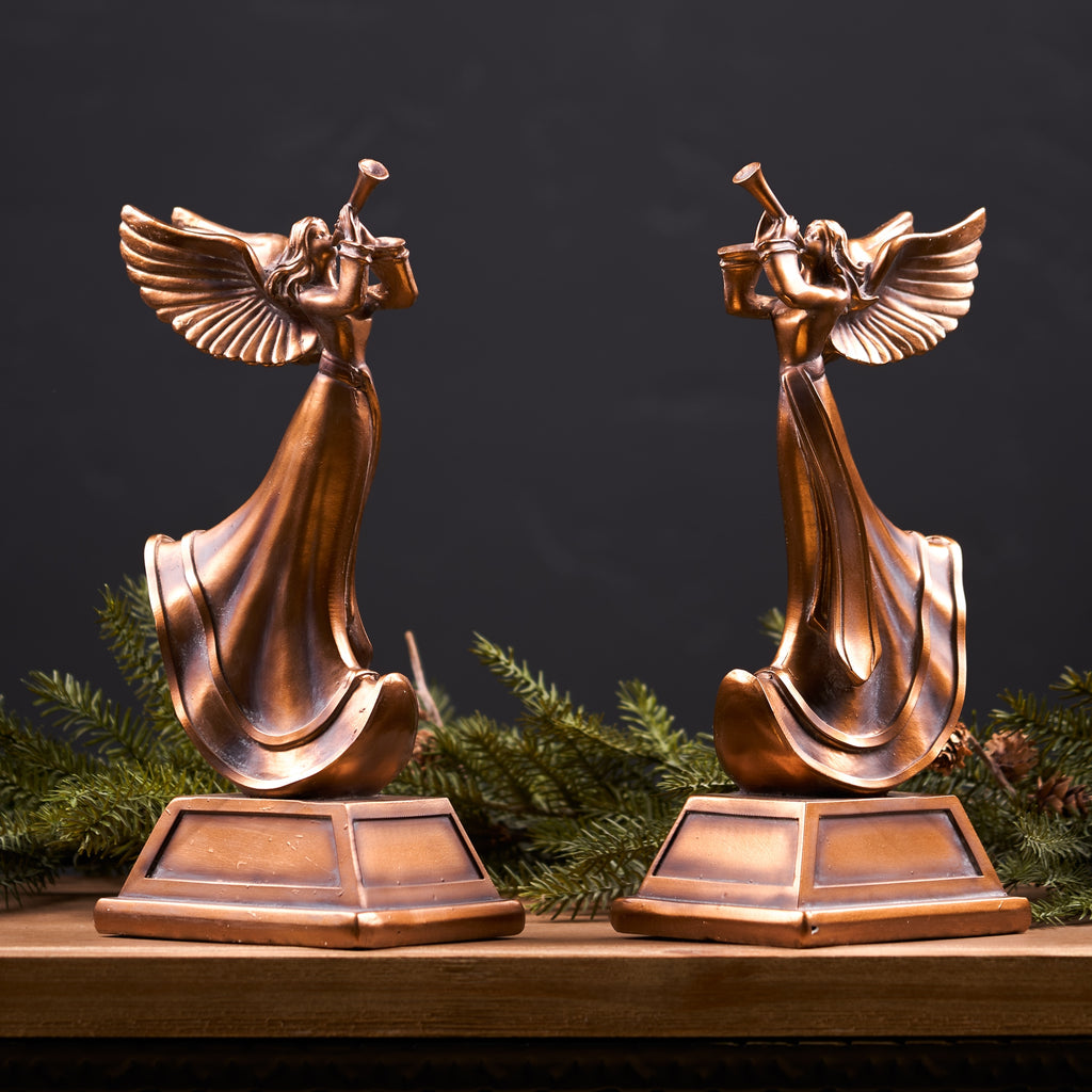 Bronze-Trumpet-Angel-Figurine-(Set-of-2)-Decor