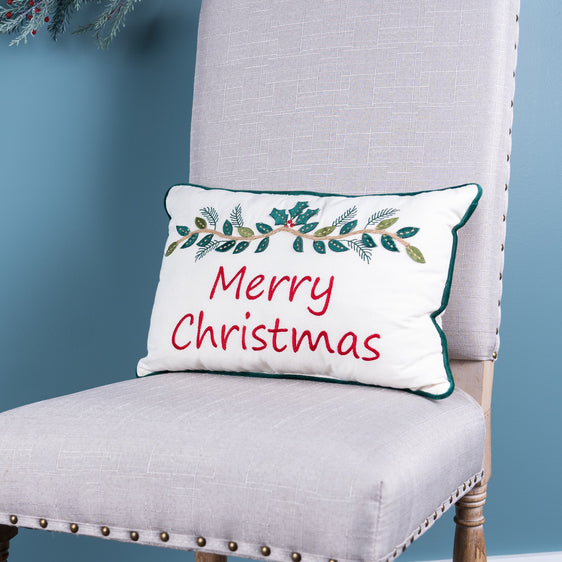 Embroidered Merry Christmas Pillow 17"