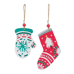 Wood Mitten and Stocking Ornaments (Set of 12)