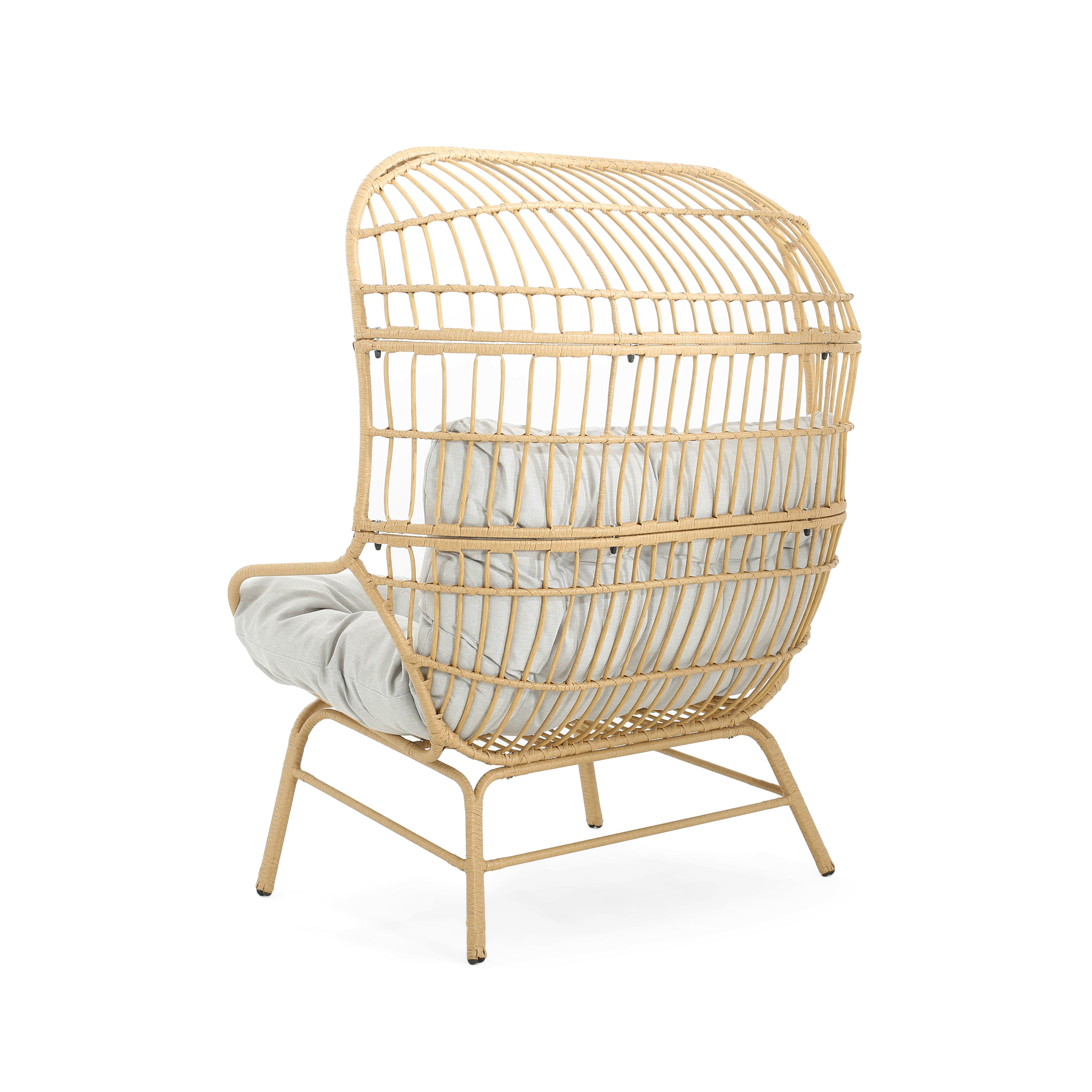 Outdoor Wicker Loveseat with Iron Frame and Seat Cushion