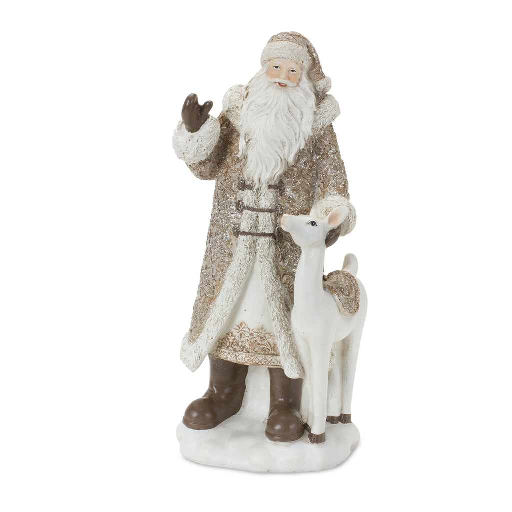 Santa Figurine with Deer and Pine Tree Accents (Set of 2)
