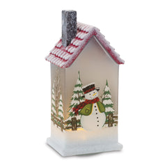 LED-Lighted-House-with-Snowman-(Set-of-2)-Decor