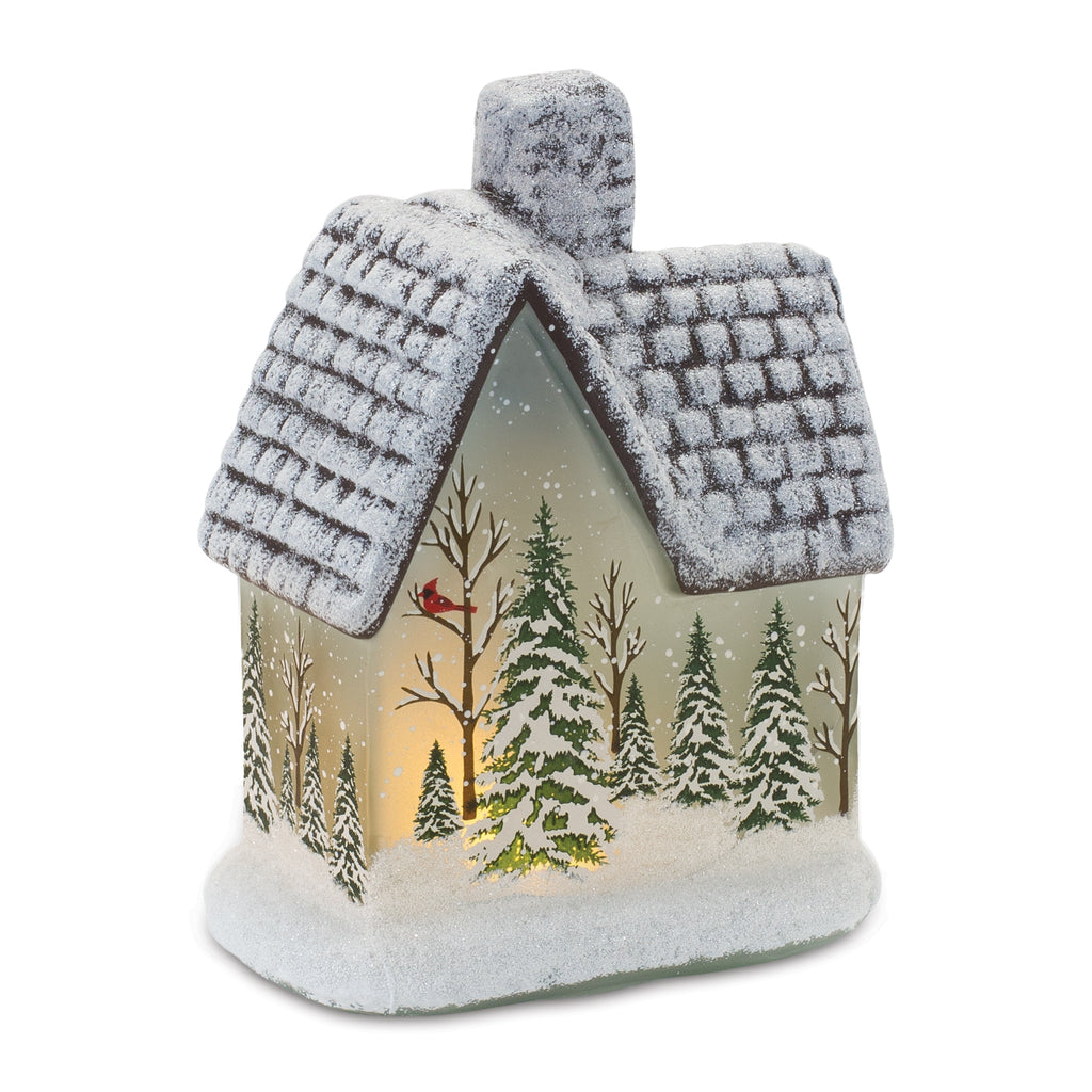 LED-Lighted-House-with-Pine-Trees-(Set-of-2)-Decor