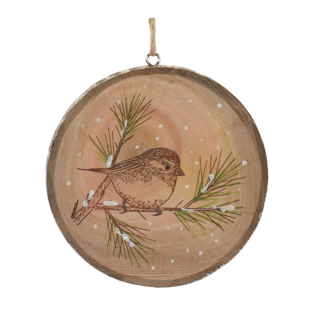 Wood Bird Tree Disc Ornament (Set of 12)