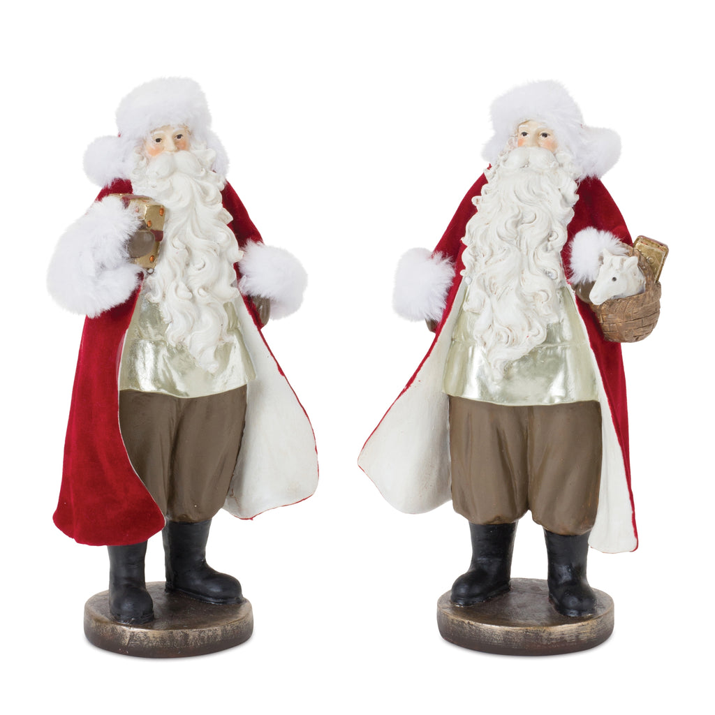 Flocked-Santa-Figurine-with-Toy-Accents-(Set-of-2)-Decor