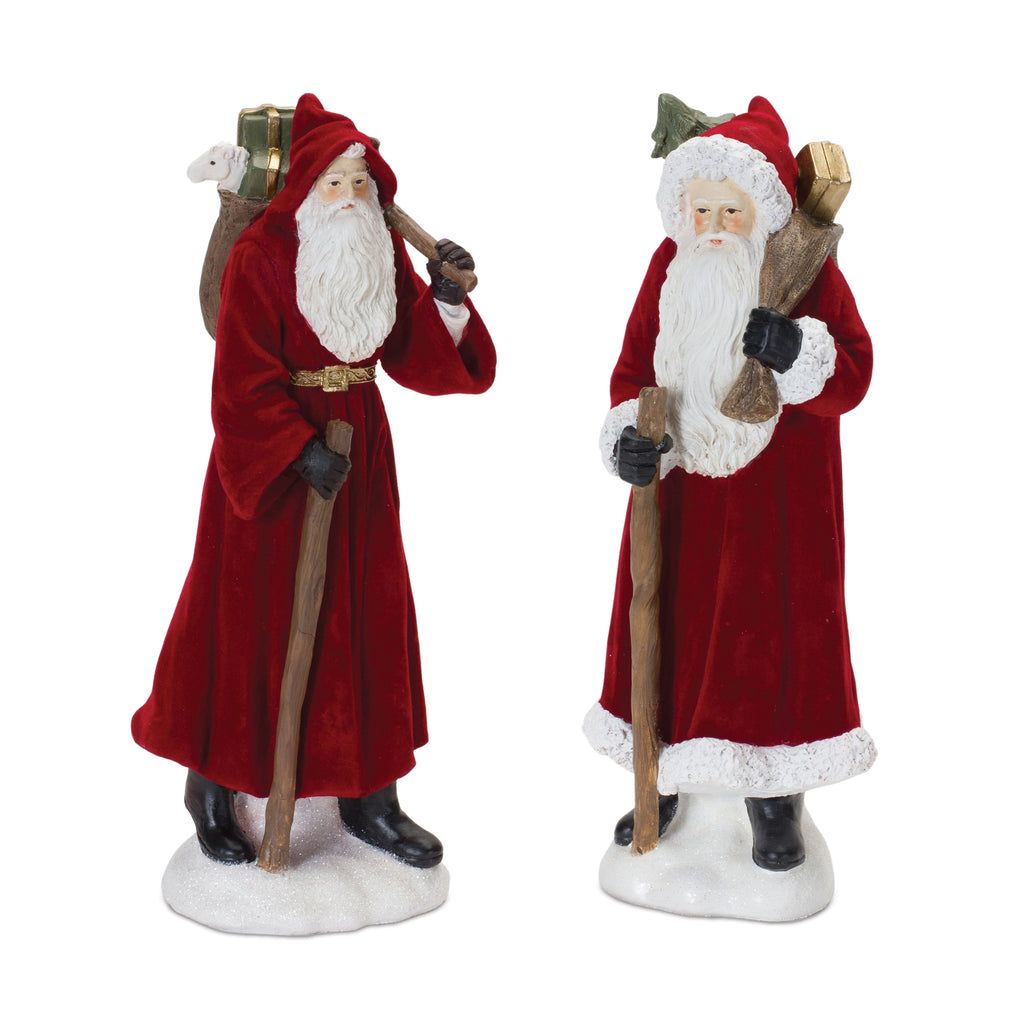 Flocked-Santa-Figurine-with-Hood-and-Staff-(Set-of-2)-Decor