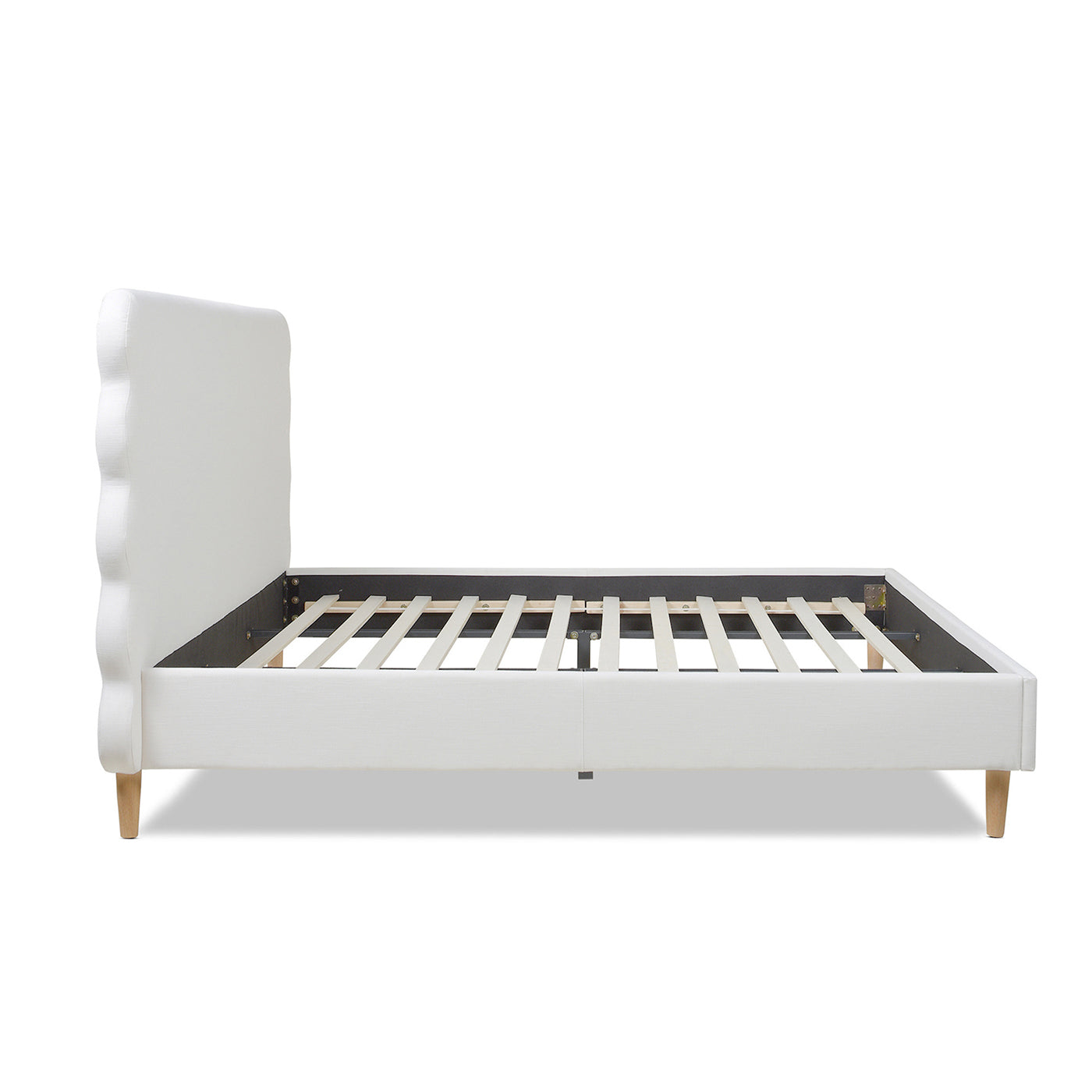 Essencee Upholstered Platform Bed with Wavy Headboard and Wood Legs