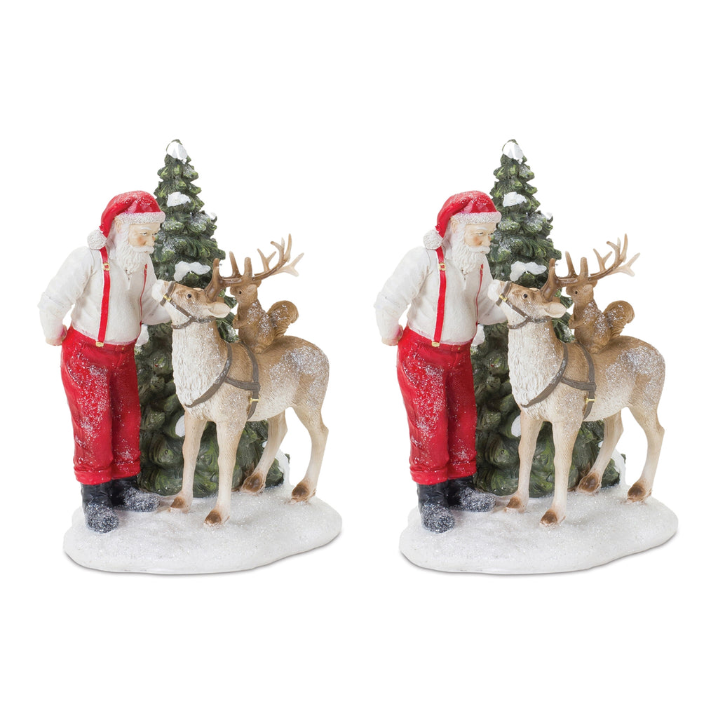 Santa with Woodland Animals Figurine (Set of 2)