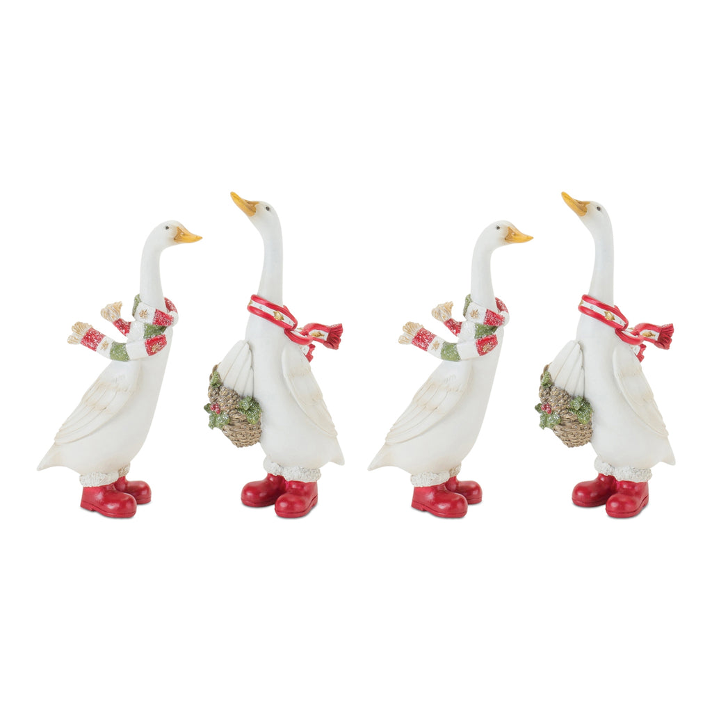 Holiday Goose Figurine with Scarf Accent (Set of 4)
