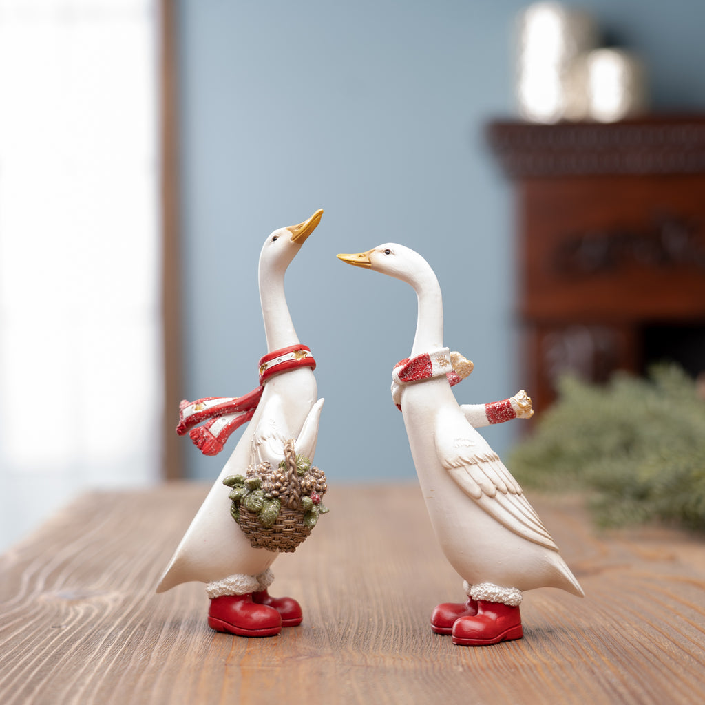 Holiday-Goose-Figurine-with-Scarf-Accent-(Set-of-4)-Decor
