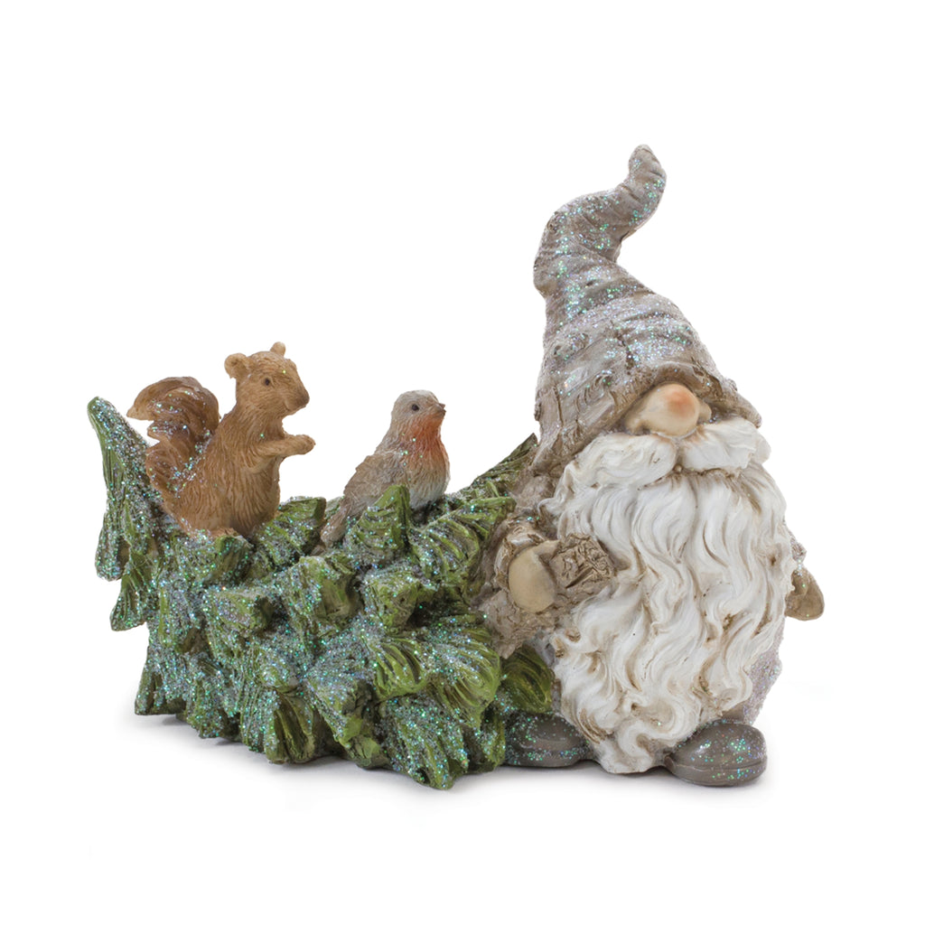 Pine Tree Trunk Gnome with Woodland Animals (Set of 2)