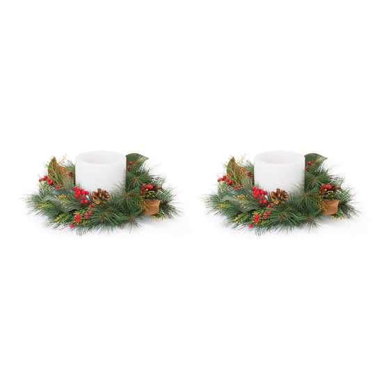 Mixed Pine and Magnolia Candle Ring, Set of 2