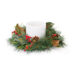 Mixed-Pine-and-Magnolia-Candle-Ring-(Set-of-2)-Faux-Florals