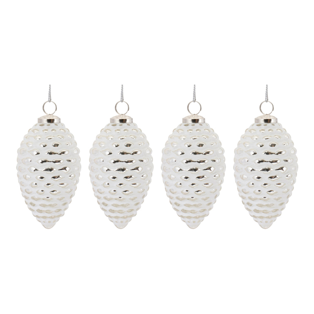 Frosted Glass Pinecone Ornament (Set of 4)
