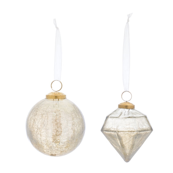 Champagne Crackle Glass Ornament, Set of 6
