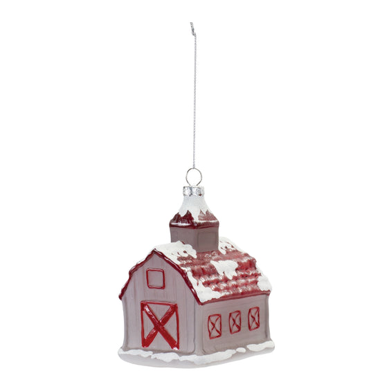 Frosted Glass Barn Ornament, Set of 6