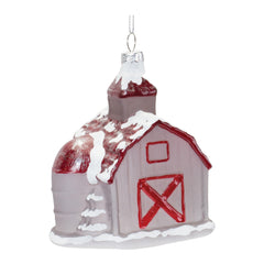 Frosted Glass Barn Ornament (Set of 6)
