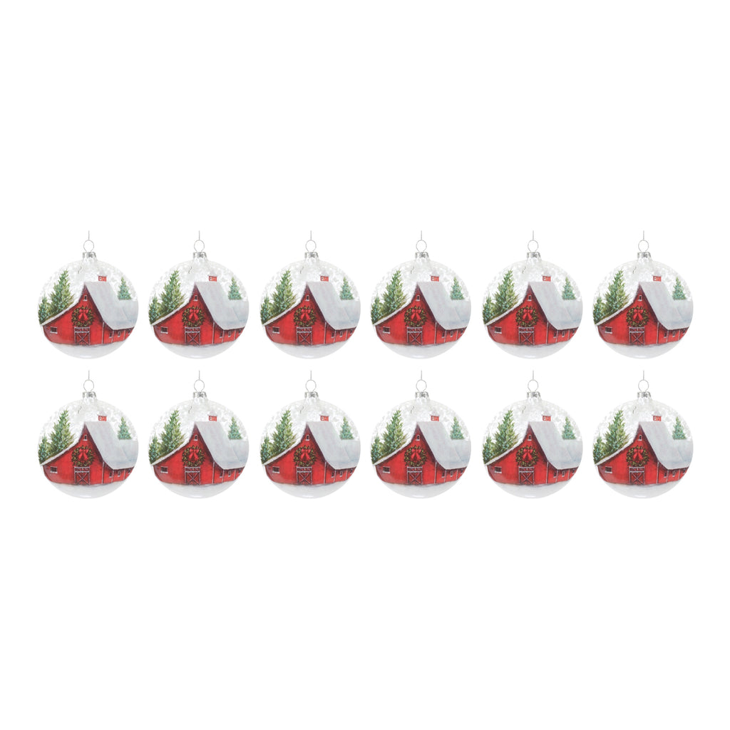 Frosted Barn Ball Ornament (Set of 12)