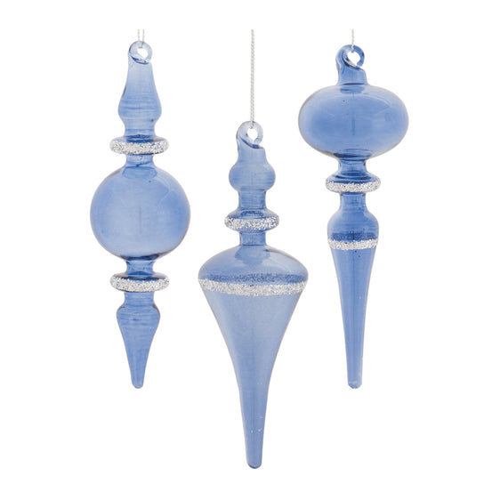 Blue-Glass-Finial-Drop-Ornament,-Set-of-12-Ornaments