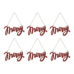 Wood Hanging Merry Sign (Set of 6)