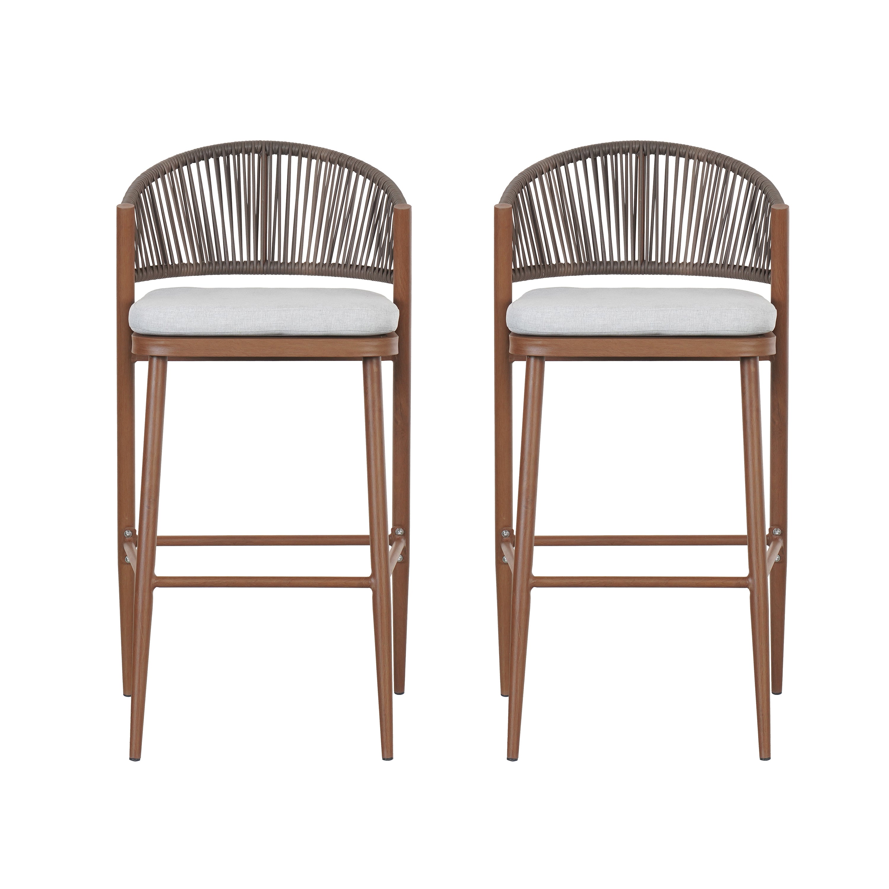 Outdoor Metal Frame Stools with Scallop-Shaped Backrest & Water-Resistant Cushions, Set of 2