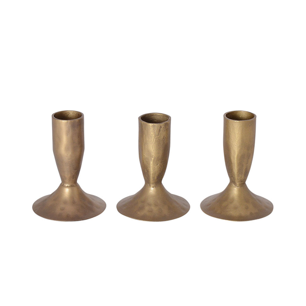 Iron Candleholders in Antique Brass, Set of 3
