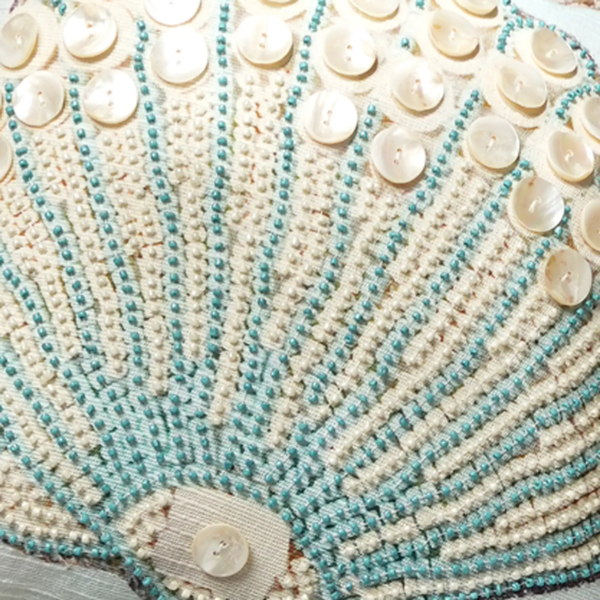 Print & Beadwork Seashell Pillow