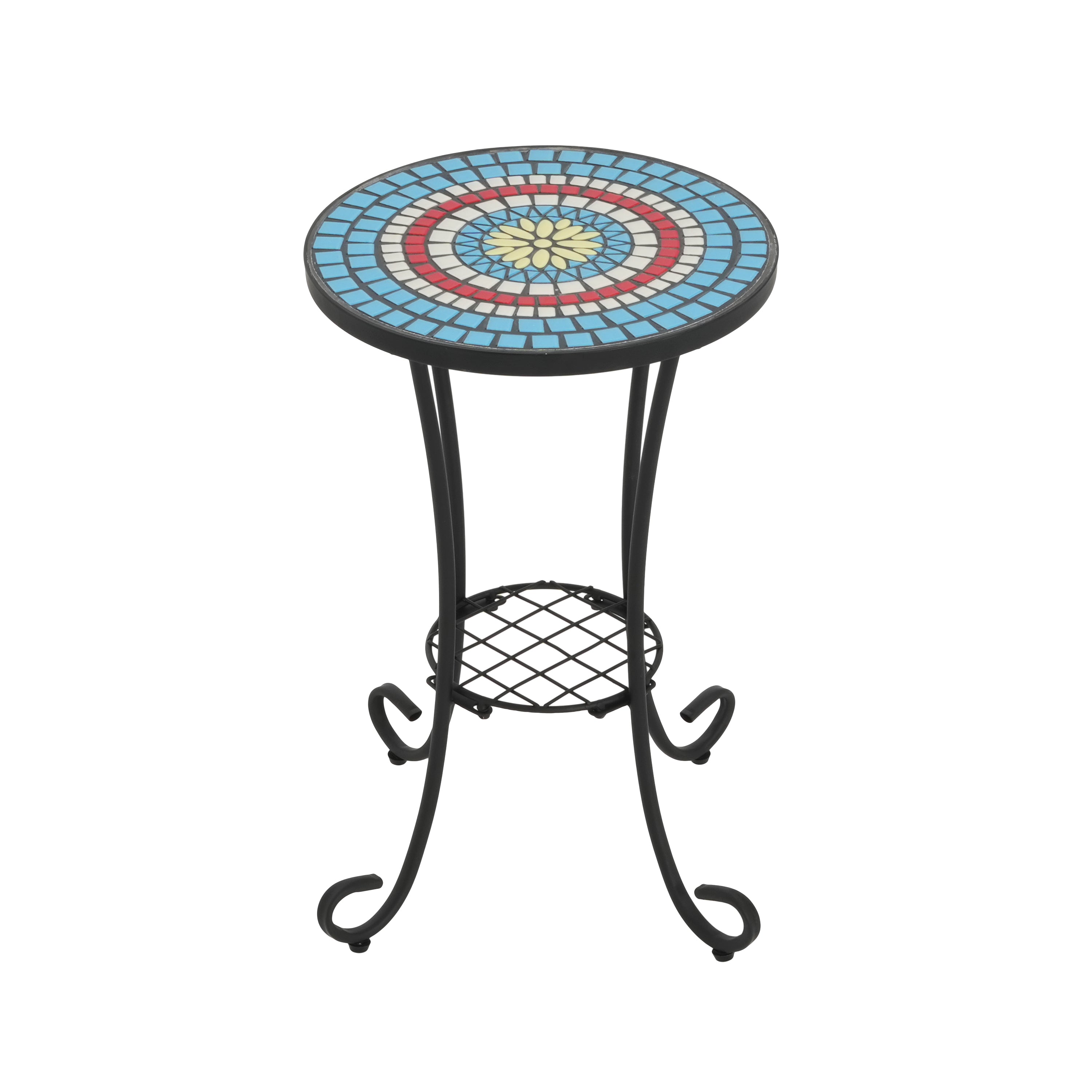 Vortexes Outdoor Side Table with Shelf and Curved Legs