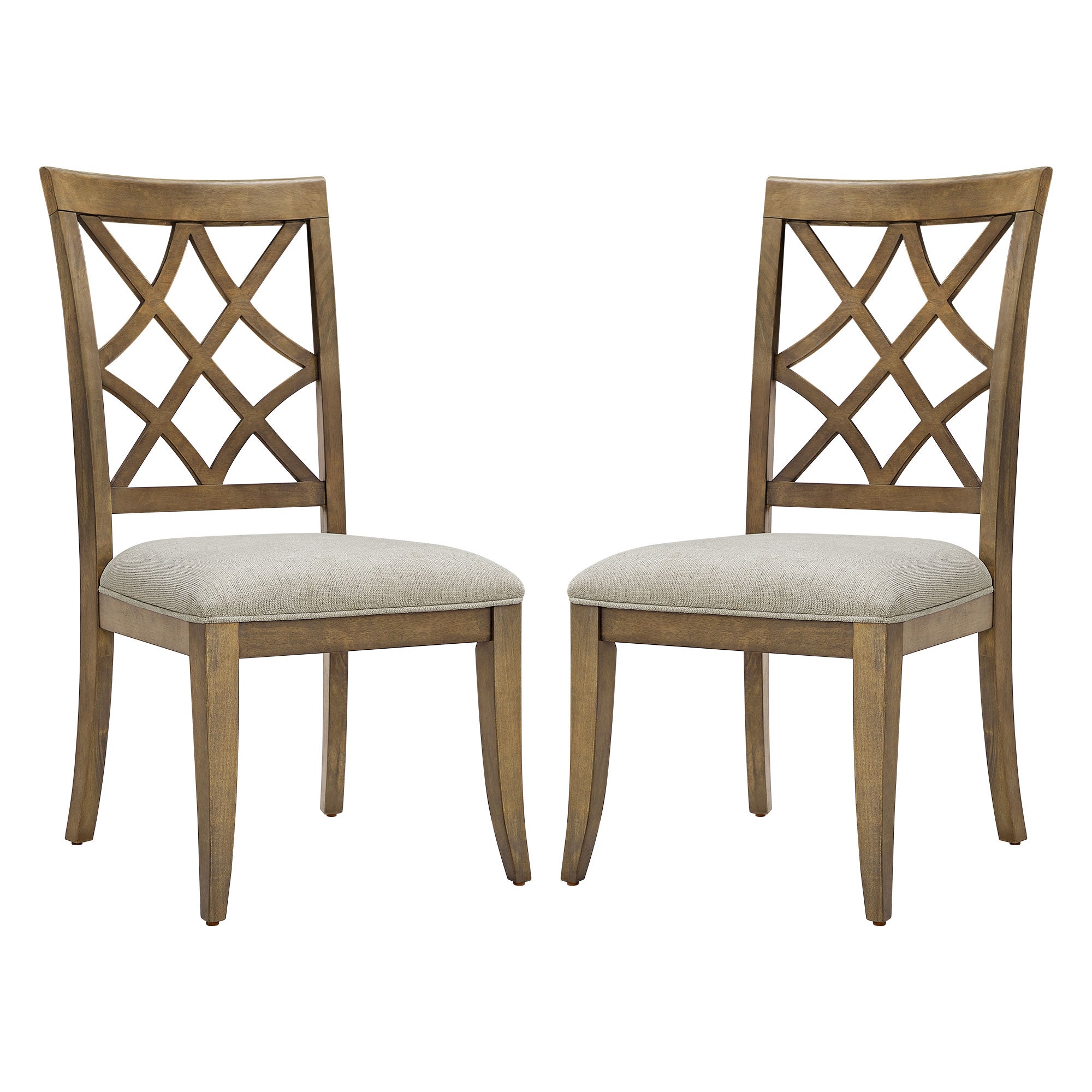 Wooden Lattice-Back Dining Chairs, Set of 2