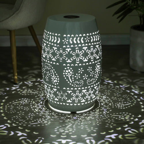 Sunhaven Punched Metal Solar Side Table with Built-in Solar Battery