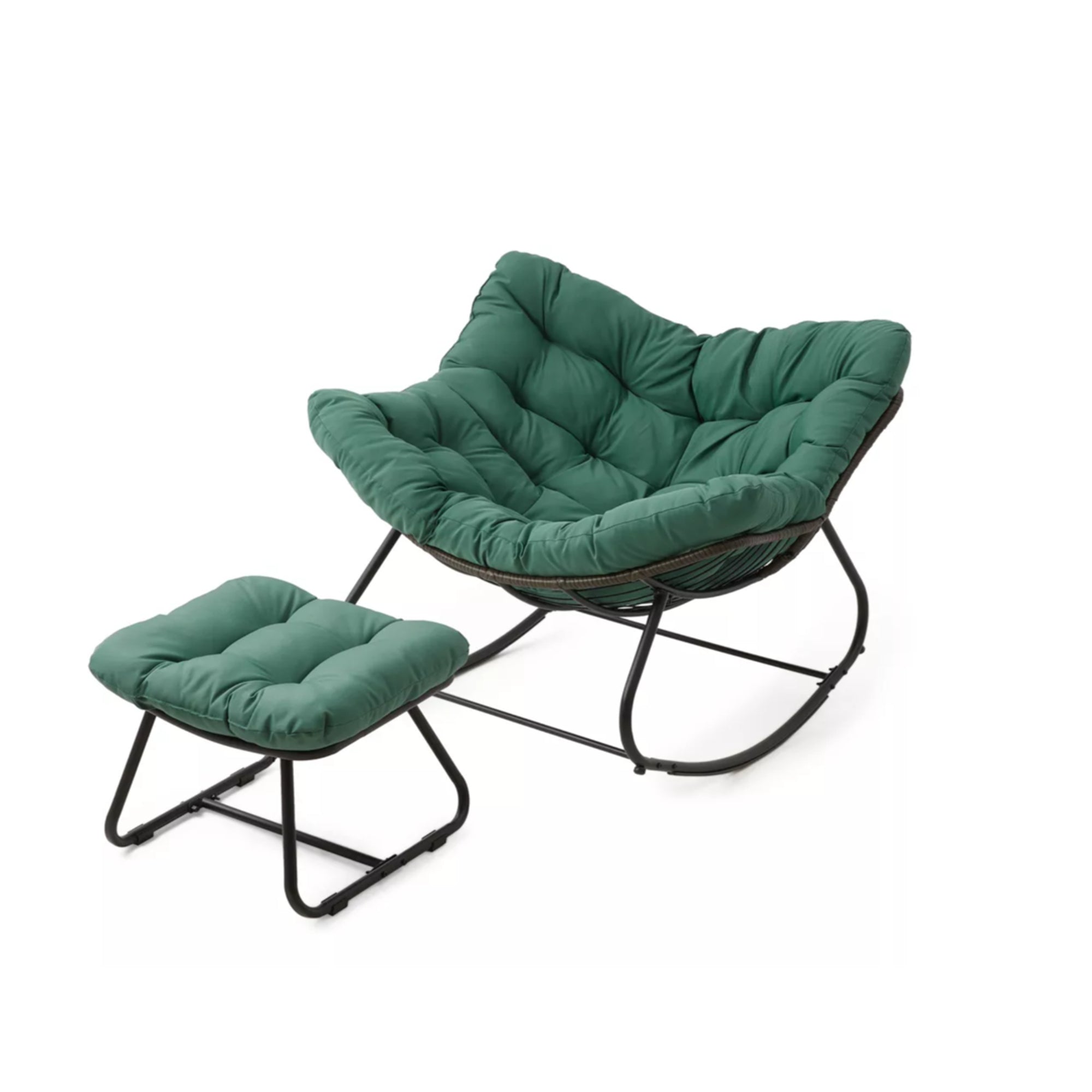 All-Weather Wicker Egg Rocking Chair with Ottoman