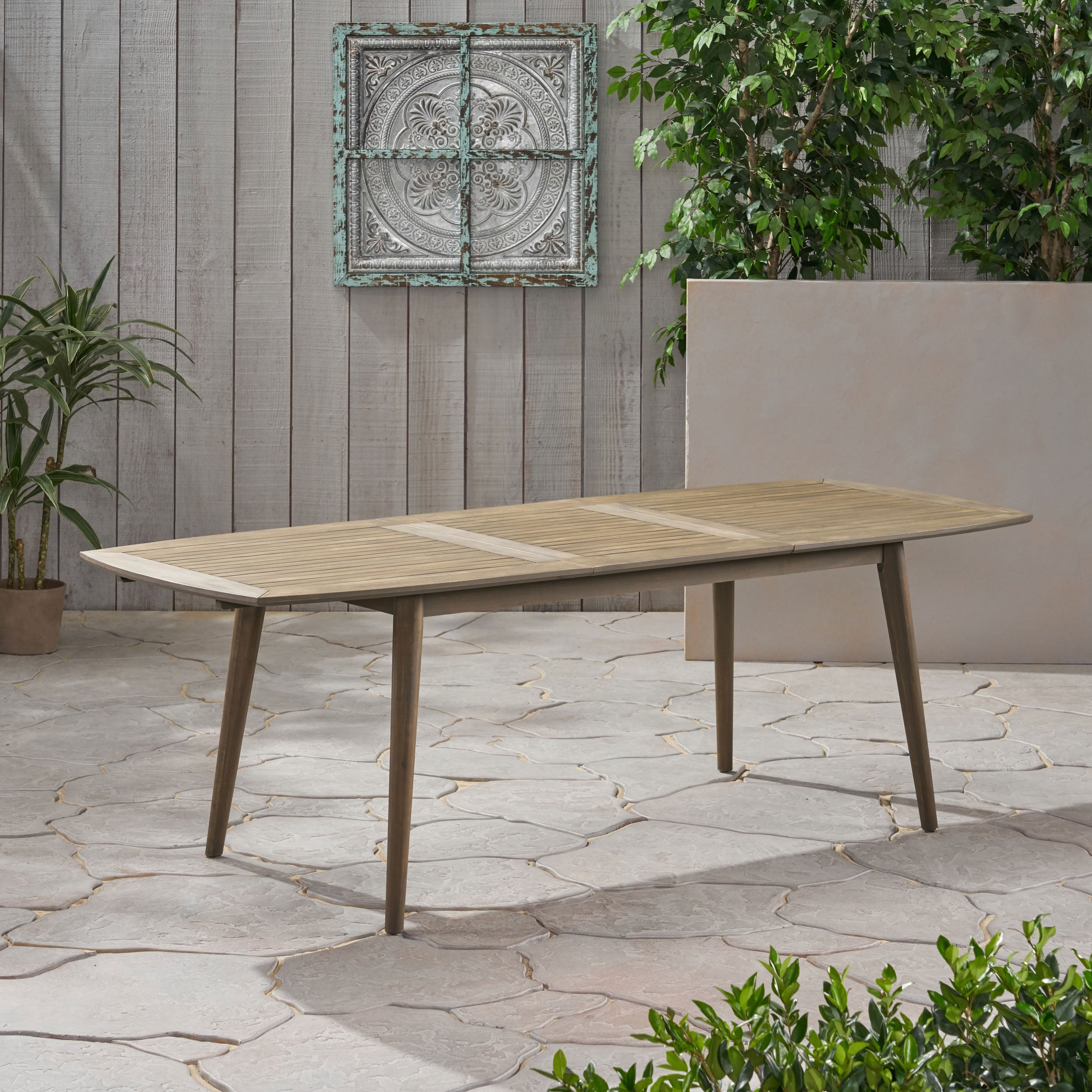 Outdoor Acacia Wood Expandable Dining Table, Gray